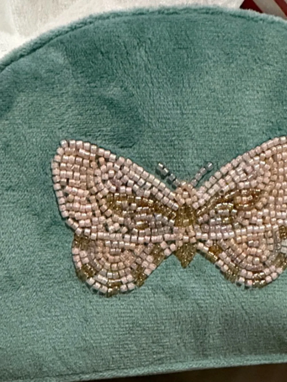Beaded Butterfly Velvet Cosmetic Pouch - Teal